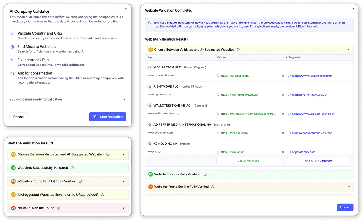 Enhanced AI Validation interface